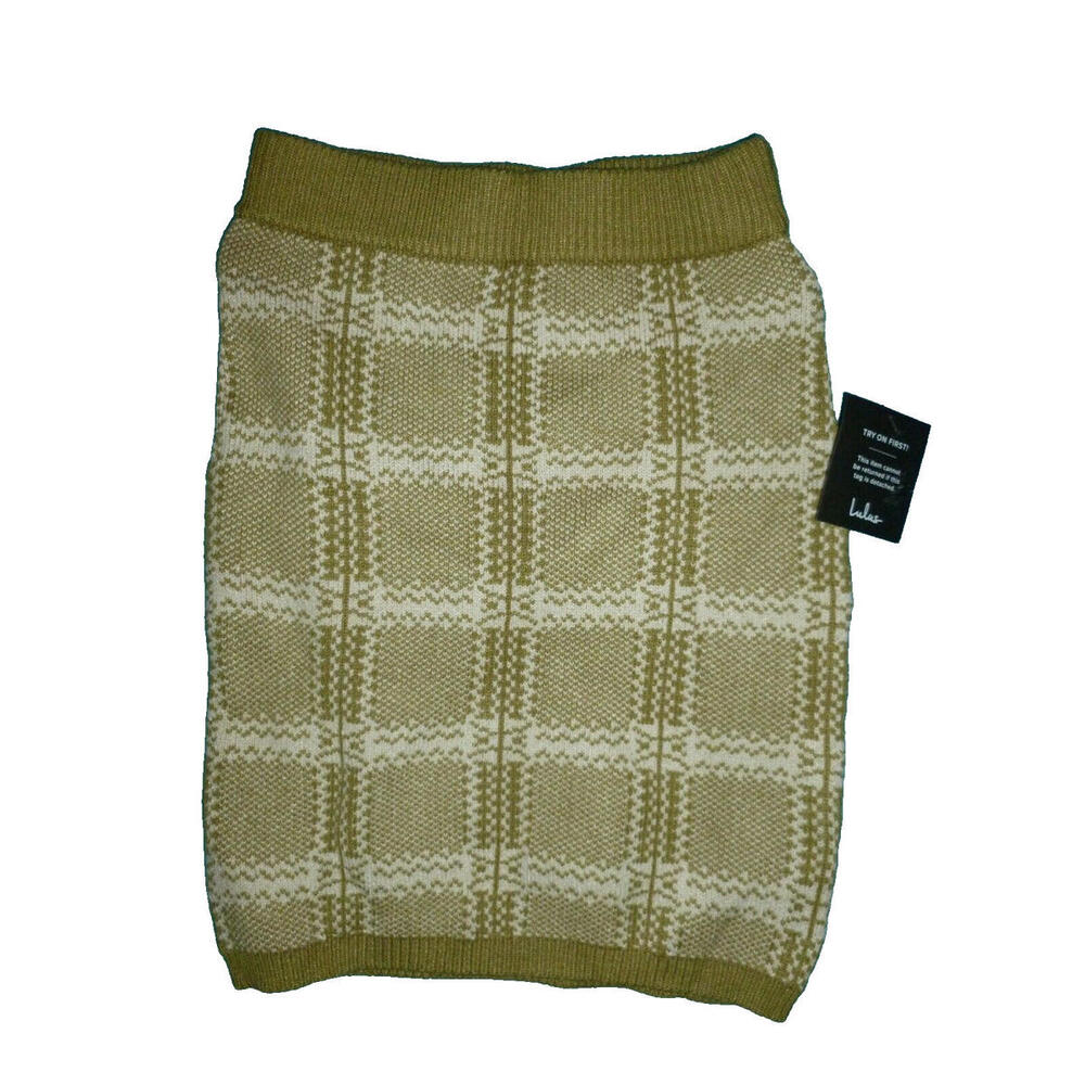 NWT LULUS Knit Skirt Short Pencil S Small Green‎ Plaid